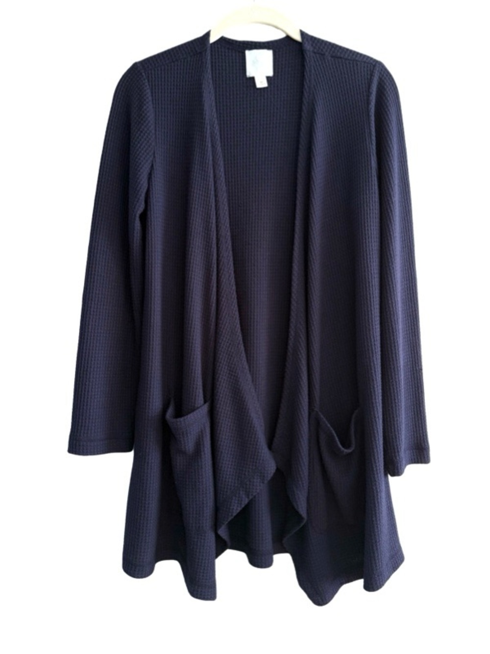 Sunday Waffle Knit Draped Cardigan Sweater Pockets Navy Blue Size XS